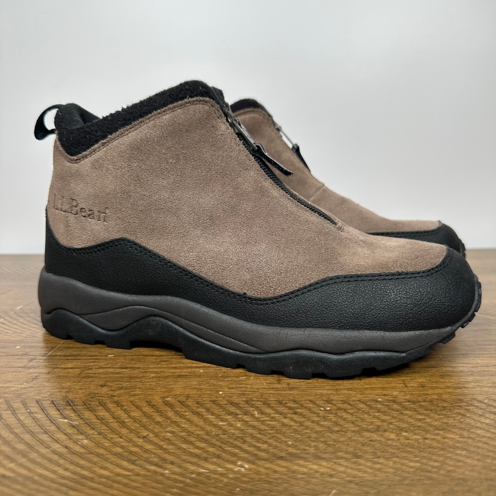 LL Bean Boots Womens 8.5 Taupe Suede Zip Front Snow Sneaker Insulated Winter